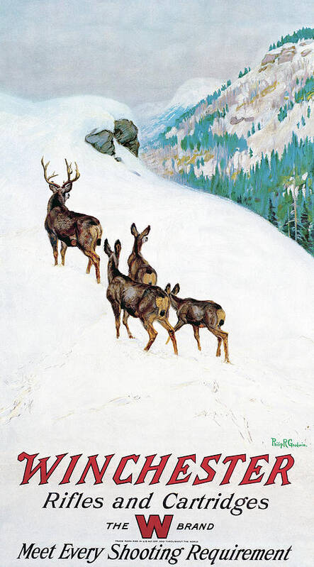 Outdoor Poster featuring the painting Deer In Snow #1 by Philip R Goodwin