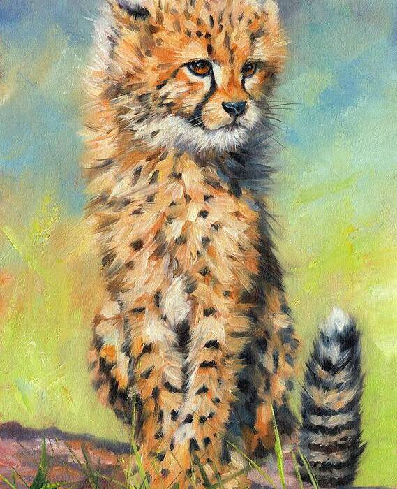 Cheetah Poster featuring the painting Cheetah Cub #2 by David Stribbling