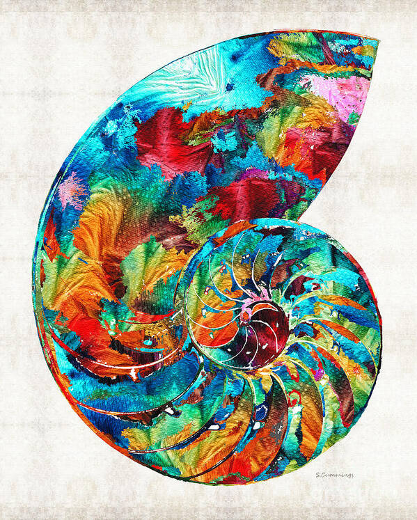 Colorful Poster featuring the painting Colorful Nautilus Shell by Sharon Cummings #1 by Sharon Cummings