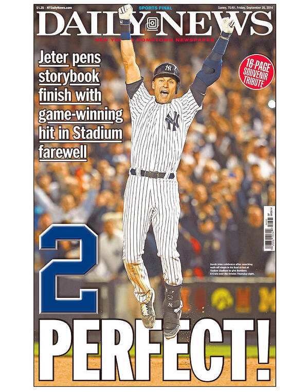American League Baseball Poster featuring the photograph Daily News Front Page Wrap Derek Jeter #1 by New York Daily News
