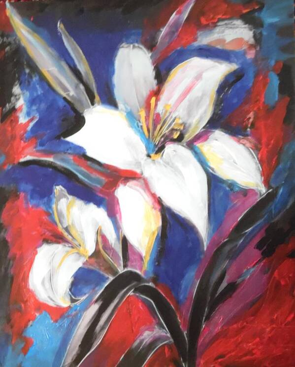 Fair Poster featuring the painting Fair Pure Fragile White Lilies by Esther Newman-Cohen