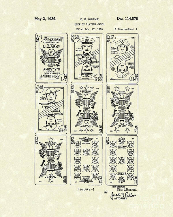 Keene Poster featuring the drawing Playing Cards 1939 Patent Art #1 by Prior Art Design