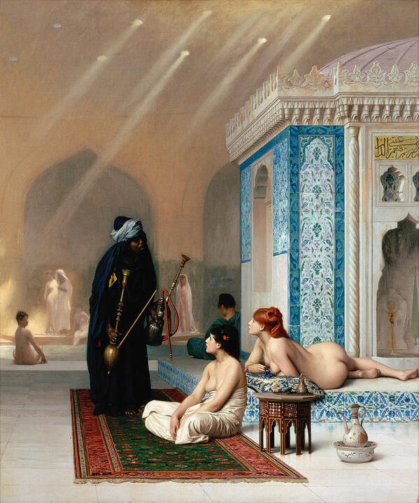 Jean-leon Gerome Poster featuring the painting Pool in a Harem #1 by Jean-Leon Gerome