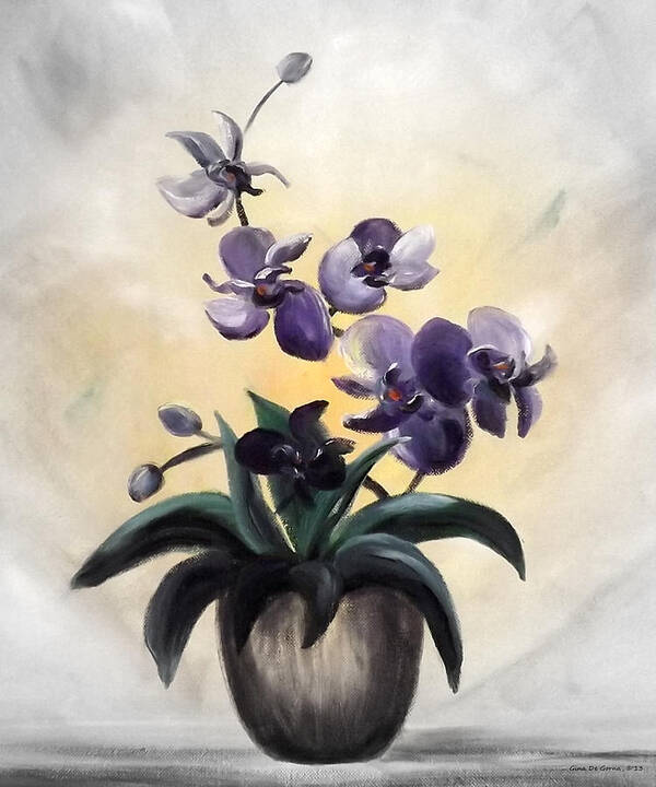 Blue Orchids Poster featuring the painting Purple Orchids 2 #1 by Gina De Gorna