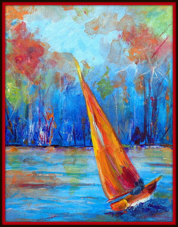 Seascape Painting; Sailboat Painting Poster featuring the painting Reaching Red #1 by Deborah Naves