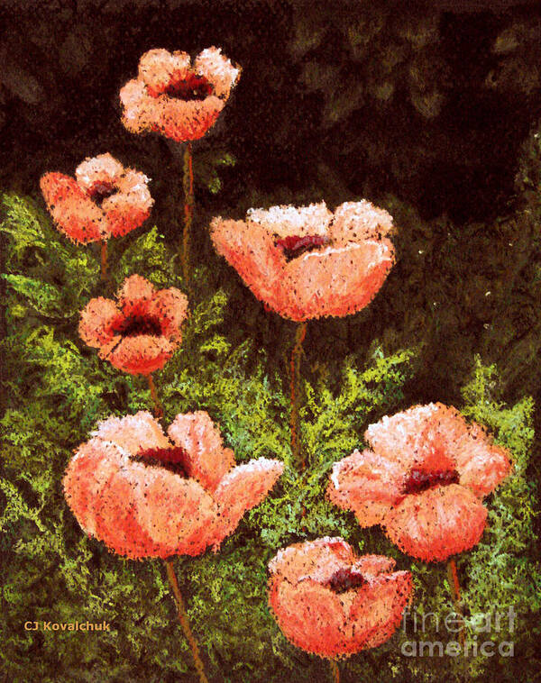 Orange Poster featuring the pastel Salmon Poppies by Carol Kovalchuk
