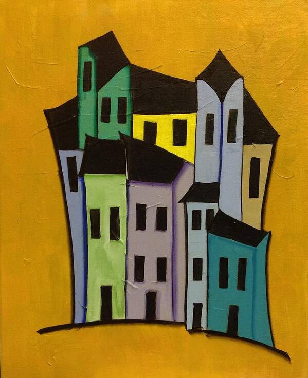 Abstract Houses Poster featuring the painting The Village #1 by Heather Lovat-Fraser