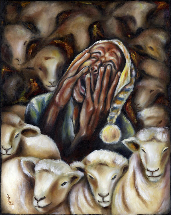 Sleepless Poster featuring the painting Too many sheep to sleep #1 by Hiroko Sakai