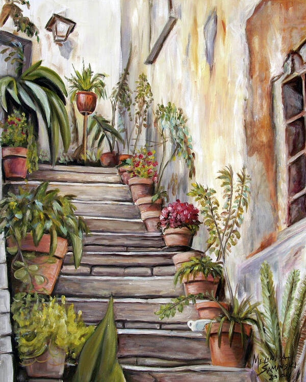 Tuscany Poster featuring the painting Tuscan Steps by Melinda Saminski