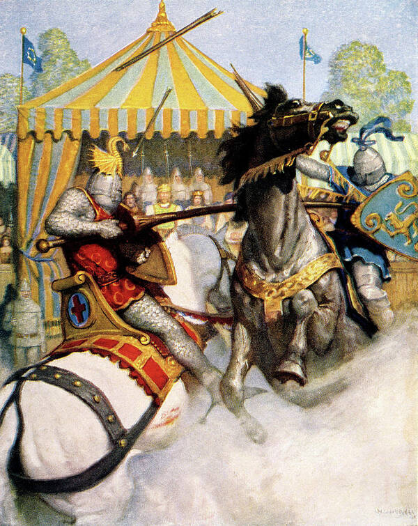 Vertical Poster featuring the painting 1200s Two Jousting Medieval Knights by Vintage Images