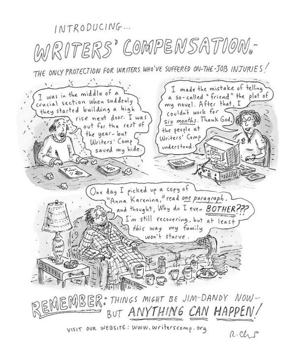 Writers Poster featuring the drawing Writers' Compensation by Roz Chast