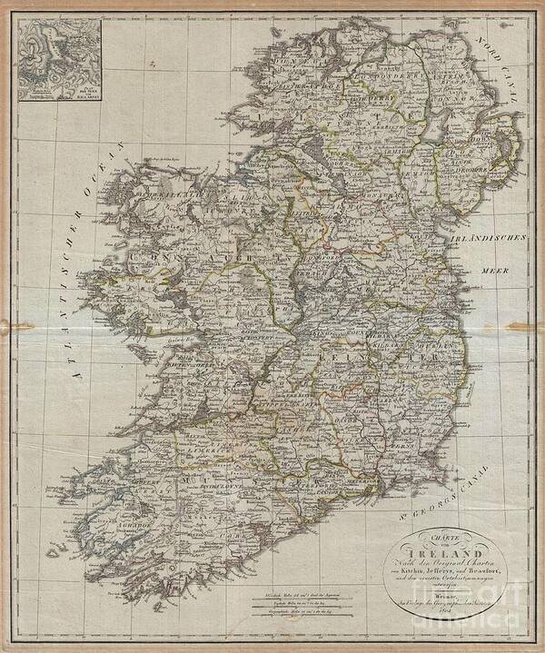 An Uncommon Map Of Ireland Dating To 1804. Though Published By The German Geographical Institute Poster featuring the photograph 1804 Jeffreys and Kitchin Map of Ireland by Paul Fearn