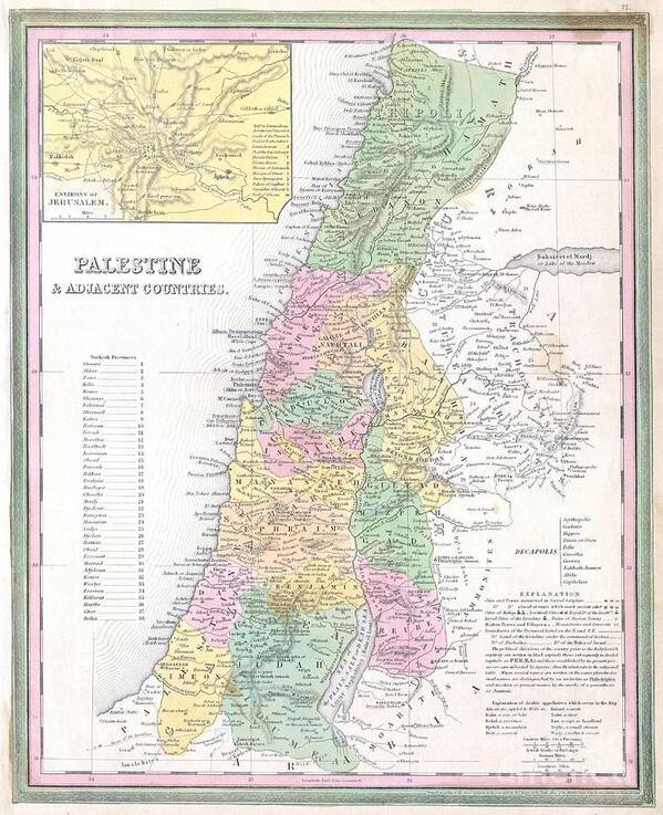 : A Fine And Rare 1836 S. A. Mitchell Map Depicting Palestine Poster featuring the photograph 1836 Tanner Map of Palestine Israel Holy Land by Paul Fearn
