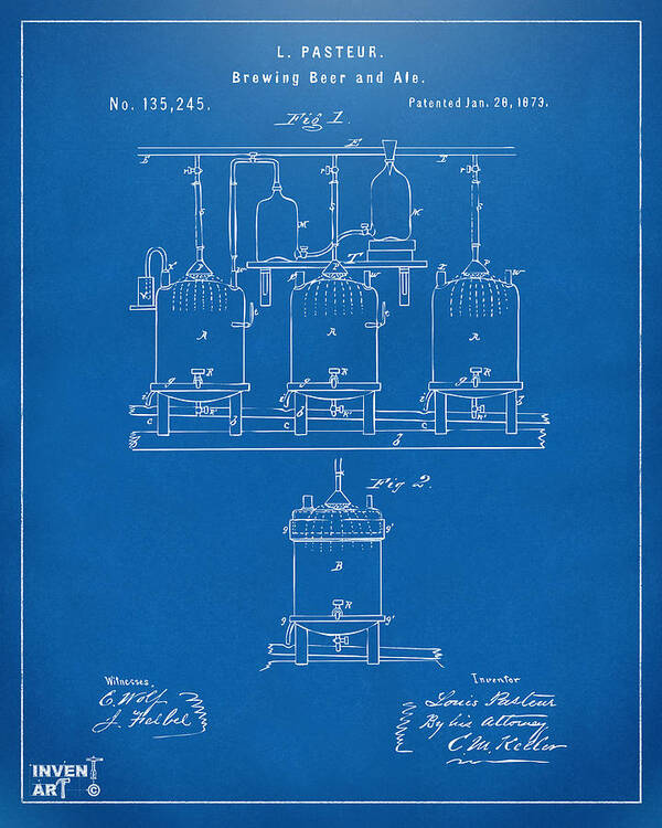 Beer Poster featuring the digital art 1873 Brewing Beer and Ale Patent Artwork - Blueprint by Nikki Marie Smith