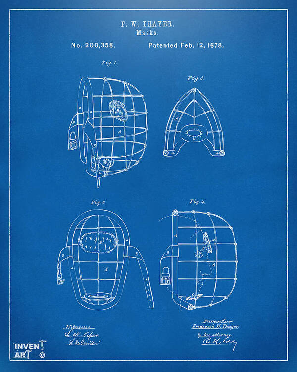Baseball Poster featuring the digital art 1878 Baseball Catchers Mask Patent - Blueprint by Nikki Marie Smith