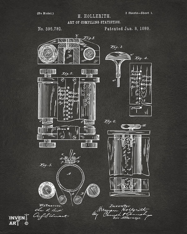 First Computer Poster featuring the digital art 1889 First Computer Patent Gray by Nikki Marie Smith