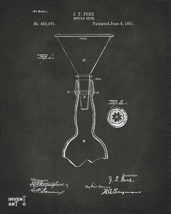 Bottle Neck Poster featuring the digital art 1891 Bottle Neck Patent Artwork Gray by Nikki Marie Smith