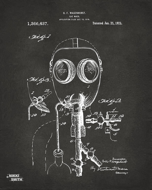 Gas Mask Poster featuring the digital art 1921 Gas Mask Patent Artwork - Gray by Nikki Marie Smith