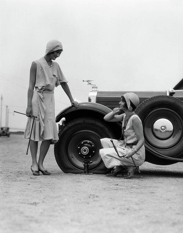 Photography Poster featuring the photograph 1930s Two Women Confront An Automobile by Vintage Images