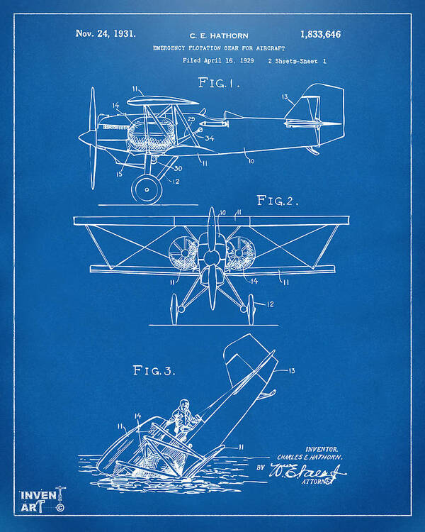 Aircraft Poster featuring the digital art 1931 Aircraft Emergency Floatation Patent Blueprint by Nikki Marie Smith