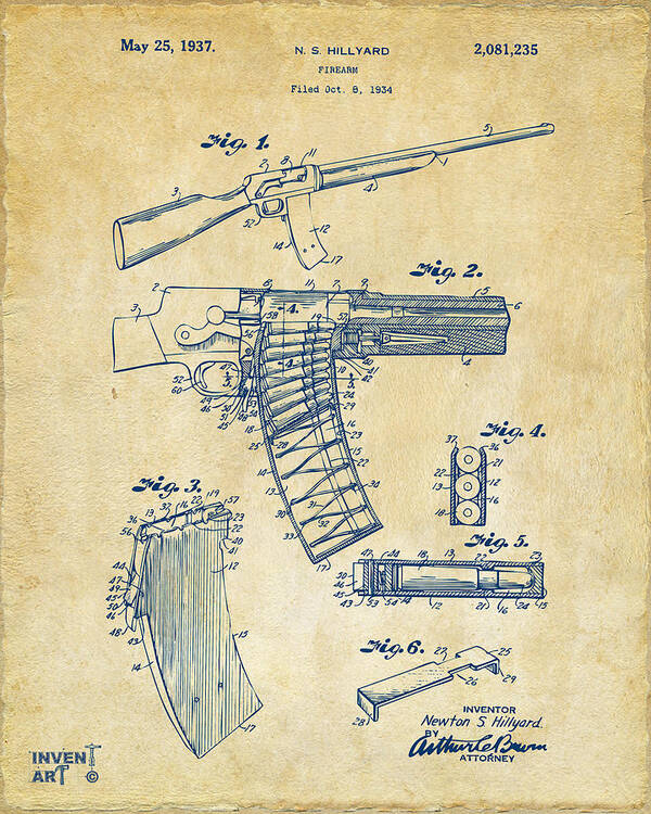 Police Gun Poster featuring the digital art 1937 Police Remington Model 8 Magazine Patent Artwork - Vintage by Nikki Marie Smith