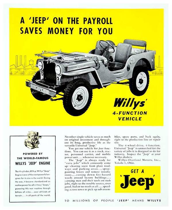 1946 Poster featuring the digital art 1946 - Willys Jeep Automobile Advertisement - Color by John Madison