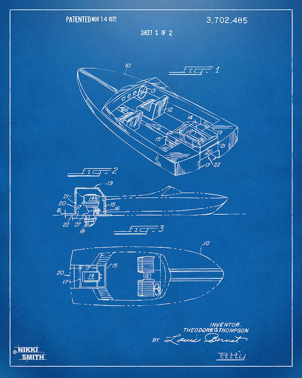 Chris Craft Poster featuring the digital art 1972 Chris Craft Boat Patent Blueprint by Nikki Marie Smith