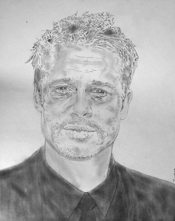 Brad Pitt Poster featuring the drawing Brad Pitt #2 by Dan Twyman