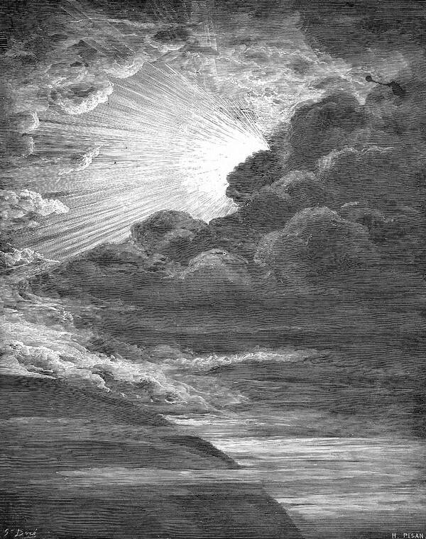 19th Century Poster featuring the drawing Creation Of Light by Gustave Dore