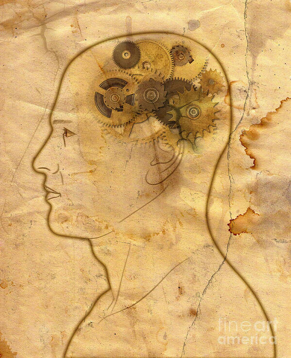 Head Poster featuring the digital art Gears In The Head #2 by Michal Boubin