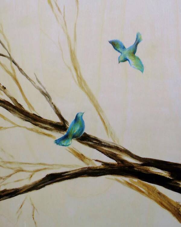 Bird Poster featuring the painting 2 little Birds by Dina Dargo