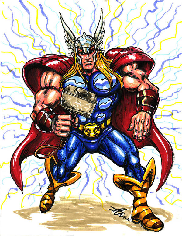 Thor Poster featuring the drawing Thor #2 by John Ashton Golden