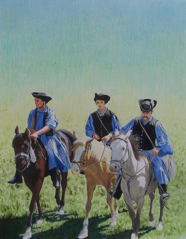 Blue Poster featuring the painting Puszta Cowboys by Constance Drescher