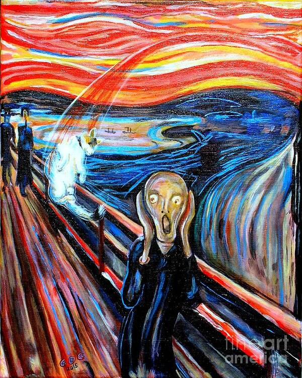 Scream Poster featuring the painting A Cat for Edvard Munch_ Annie Passing Through by George I Perez