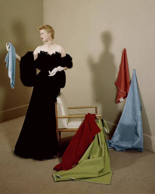 Decorative Art Poster featuring the photograph A Model Wearing Strapless Black Gown by Herbert Matter