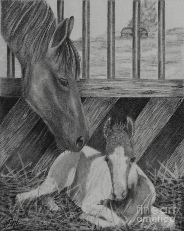 Horse Poster featuring the drawing A Mother's Touch by Terri Mills