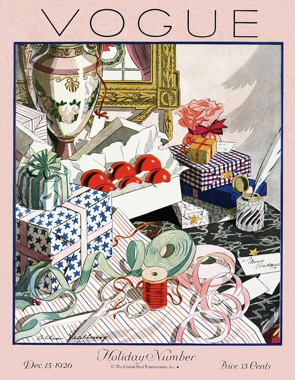 Illustration Poster featuring the photograph A Vintage Vogue Magazine Cover Of Christmas Gifts by Allen Saalburg