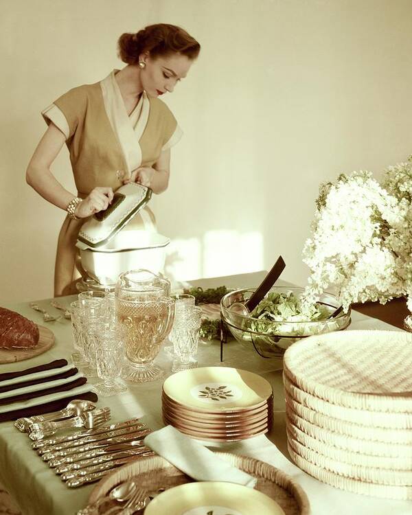 Food Poster featuring the photograph A Woman At A Dining Table by Haanel Cassidy