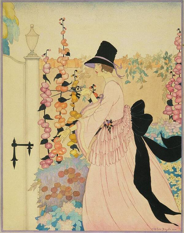 Fashion Poster featuring the digital art A Woman Cutting Flowers In A Garden by Helen Dryden