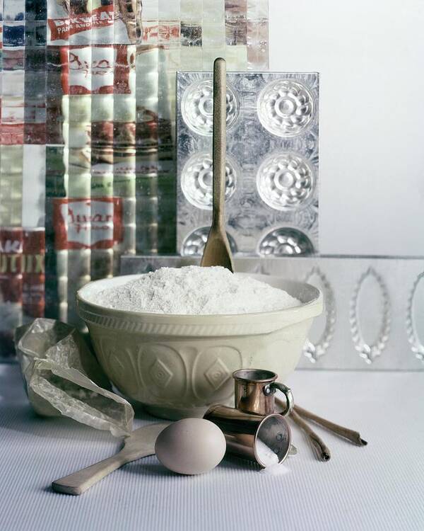 Nobody Poster featuring the photograph A Wooden Spoon In A Bowl Of Flour by Richard Jeffery