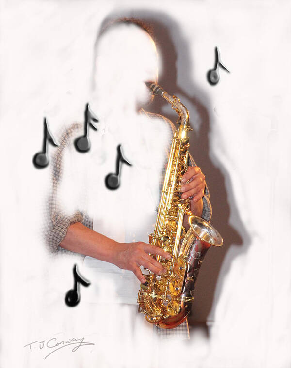 Saxophone Poster featuring the photograph Abstract saxophone player by Tom Conway