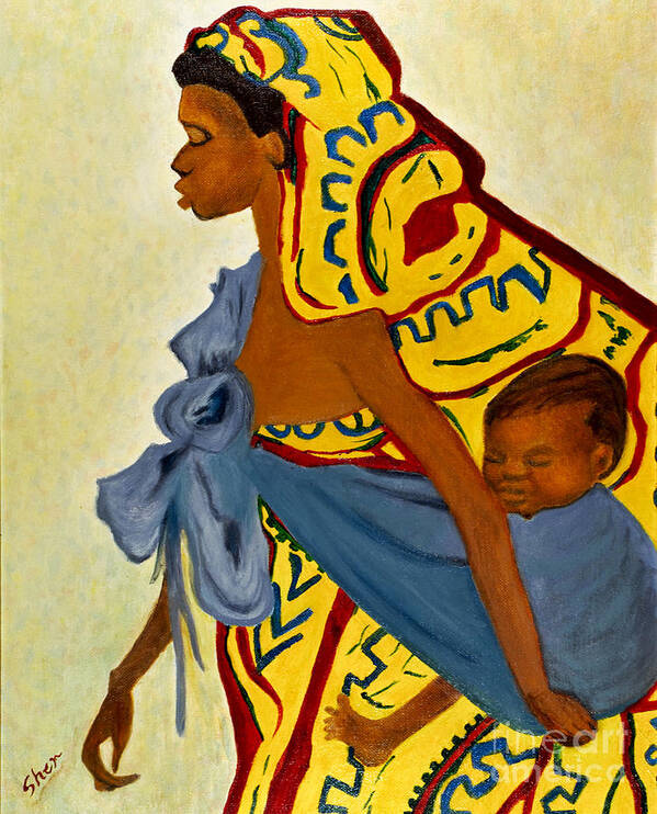 Africa Poster featuring the painting Mama Toto African Mother and Child by Sher Nasser
