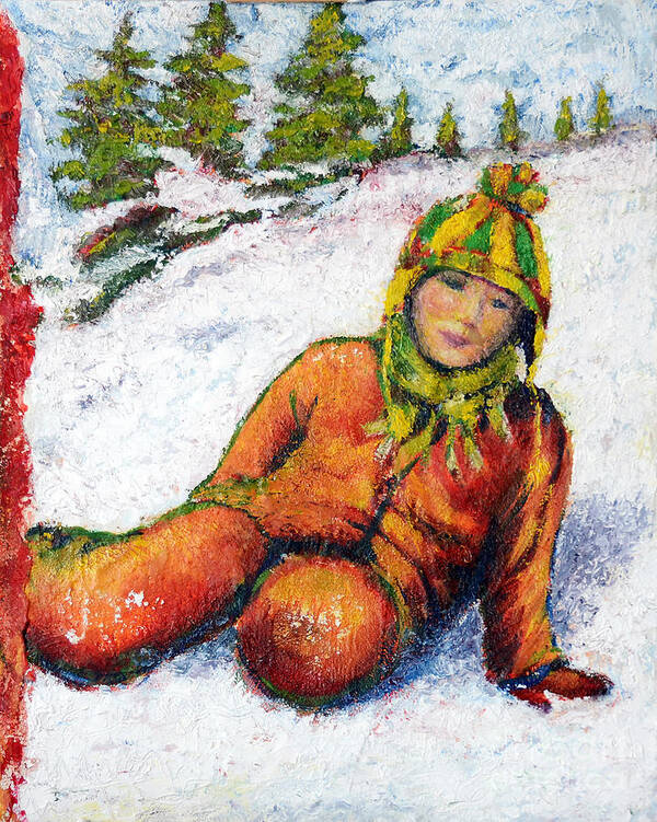 Snow Poster featuring the painting After playing in the snow by Elaine Berger