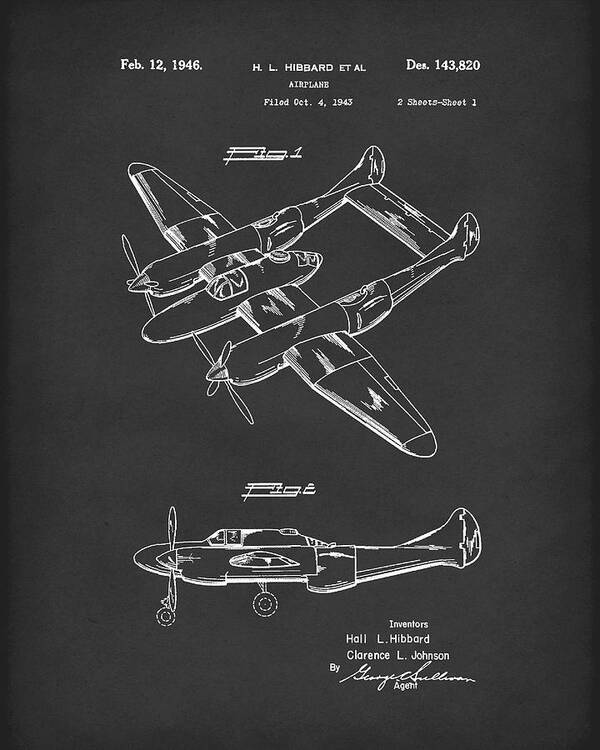 Hibbard Poster featuring the drawing Airplane 1946 Patent Art Black by Prior Art Design