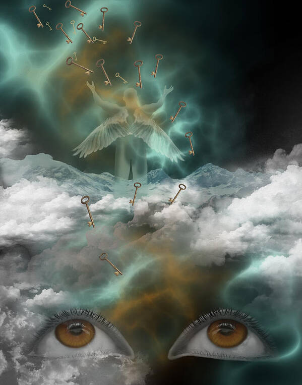 Angel Poster featuring the digital art Angel of the Cosmic Keys by Catherine Weser