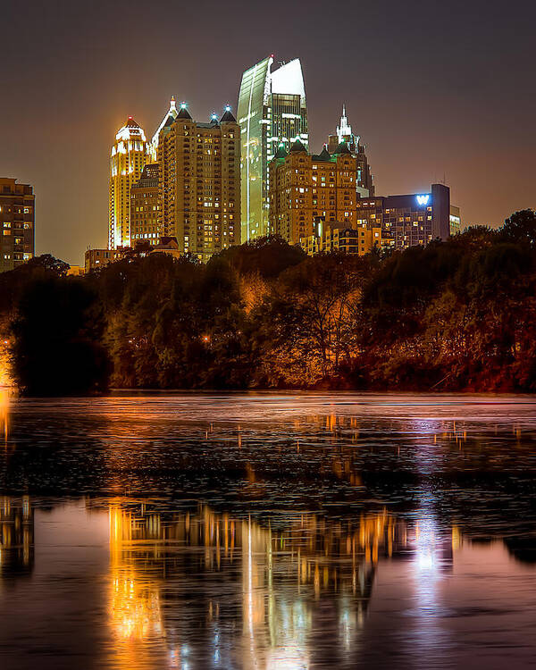 Night Poster featuring the photograph Atlanta. Night Piedmont Park lake. by Anna Rumiantseva