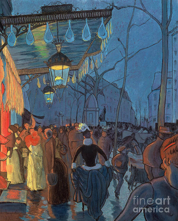 Evening Poster featuring the pastel Avenue de Clichy Paris by Louis Anquetin