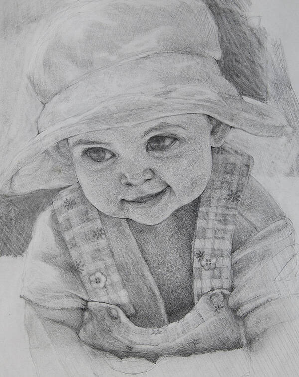 Pencil Portrait Poster featuring the drawing Baby Meg by Jani Freimann