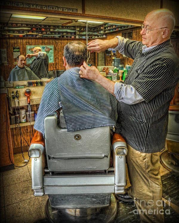 Barber Signs Poster featuring the photograph the Barber Shop Shave and a Haircut - Barber Shop by Lee Dos Santos