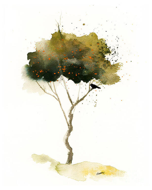 Art Poster featuring the painting Bent Tree With Blackbird by Vickie Sue Cheek